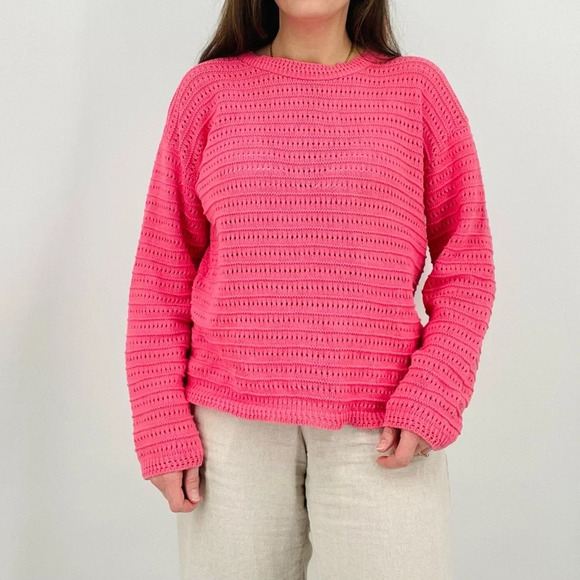 vintage coastal cowgirl bubblegum pink slouchy pointelle crewneck sweater size m - Picture 4 of 9